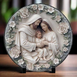 Faith, Hope, And Love - Family Personalized Custom 3D Effect Printed Round Shaped Stone With Stand - Gift For Family Members