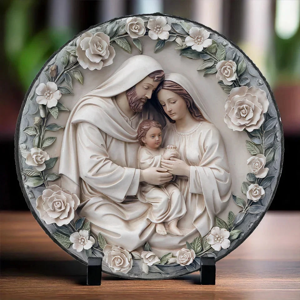 Faith, Hope, And Love - Family Personalized Custom 3D Effect Printed Round Shaped Stone With Stand - Gift For Family Members