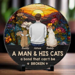 Just A Girl And Her Cat, A Bond That Can't Be Broken - Memorial Personalized Custom Round Shaped Stone With Stand - Sympathy Gift For Pet Owners, Pet Lovers