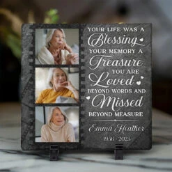 Custom Photo Remembering Our Love That Guides Us Forever - Memorial Personalized Custom Square Shaped Stone With Stand - Sympathy Gift For Family Members