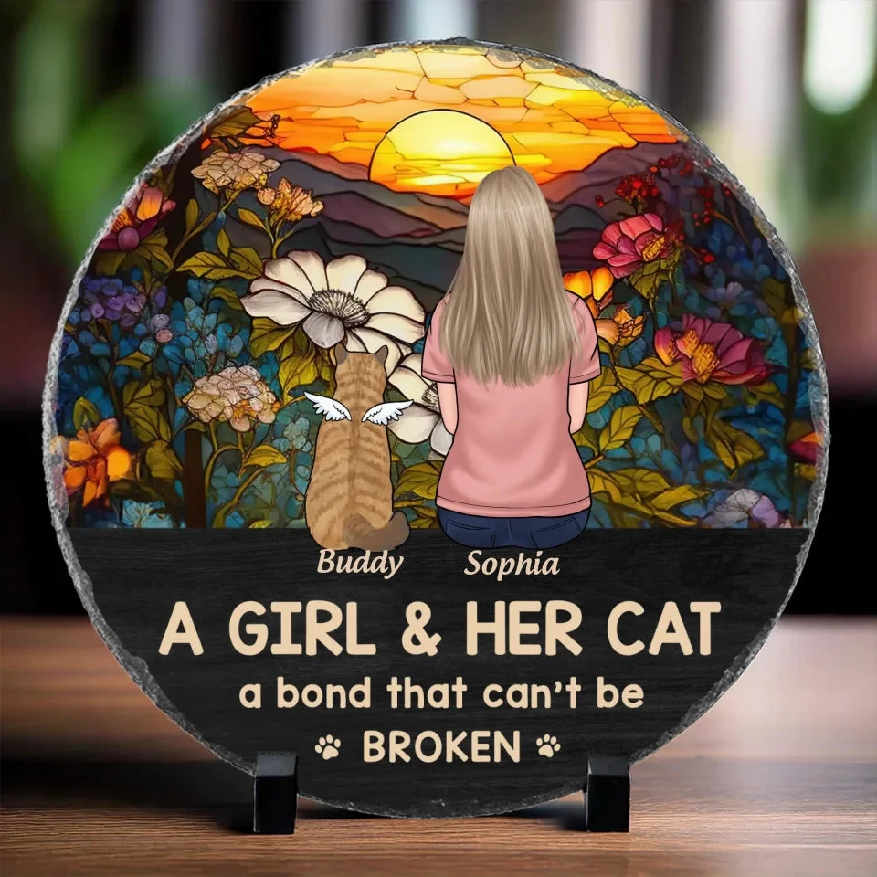 Just A Girl And Her Cat, A Bond That Can't Be Broken - Memorial Personalized Custom Round Shaped Stone With Stand - Sympathy Gift For Pet Owners, Pet Lovers 2 Just A Girl And Her Cat, A Bond That Can't Be Broken - Memorial Personalized Custom Round Shaped Stone With Stand - Sympathy Gift For Pet Owners, Pet Lovers - Image 2