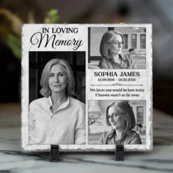 Custom Photo Love Shines Brightly Through Our Memories - Memorial Personalized Custom Square Shaped Stone With Stand - Sympathy Gift For Family Members