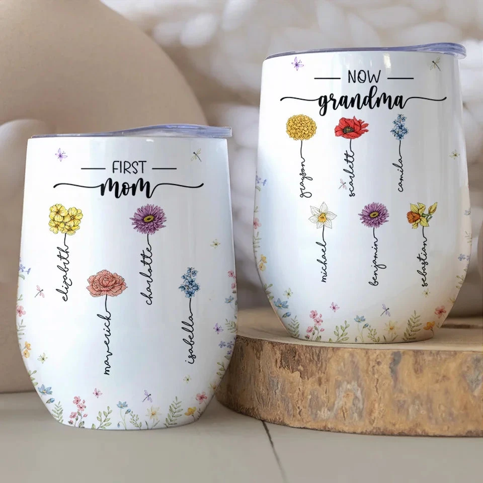 First Mum, Now Nanny - Family Personalized Custom Wine Tumbler - Gift For Mom, Grandma 3 First Mum, Now Nanny - Family Personalized Custom Wine Tumbler - Gift For Mom, Grandma - Image 3