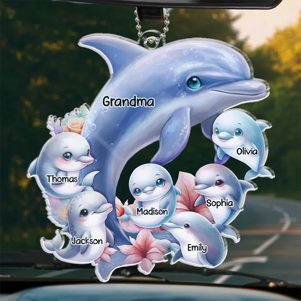Like A Dolphin, Grandma Brings Joy With Every Wave - Family Personalized Custom Car Ornament - Acrylic Custom Shaped - Gift For Mom, Grandma 1 Like A Dolphin, Grandma Brings Joy With Every Wave - Family Personalized Custom Car Ornament - Acrylic Custom Shaped - Gift For Mom, Grandma