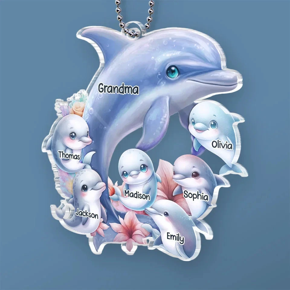 Like A Dolphin, Grandma Brings Joy With Every Wave - Family Personalized Custom Car Ornament - Acrylic Custom Shaped - Gift For Mom, Grandma 3 Like A Dolphin, Grandma Brings Joy With Every Wave - Family Personalized Custom Car Ornament - Acrylic Custom Shaped - Gift For Mom, Grandma - Image 3