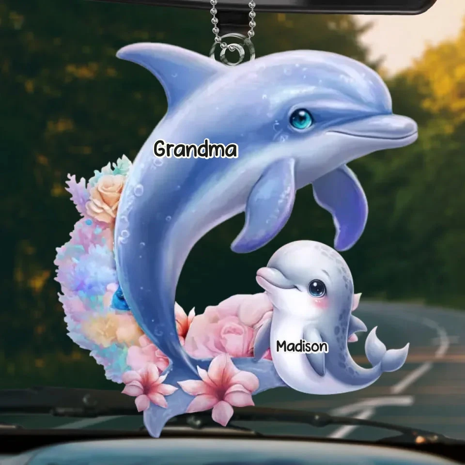 Like A Dolphin, Grandma Brings Joy With Every Wave - Family Personalized Custom Car Ornament - Acrylic Custom Shaped - Gift For Mom, Grandma 2 Like A Dolphin, Grandma Brings Joy With Every Wave - Family Personalized Custom Car Ornament - Acrylic Custom Shaped - Gift For Mom, Grandma - Image 2