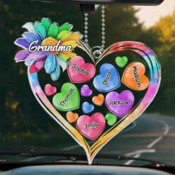 A Grandma’s Heart Is Where The Most Beautiful Flowers Grow - Family Personalized Custom Car Ornament - Acrylic Custom Shaped - Gift For Mom, Grandma