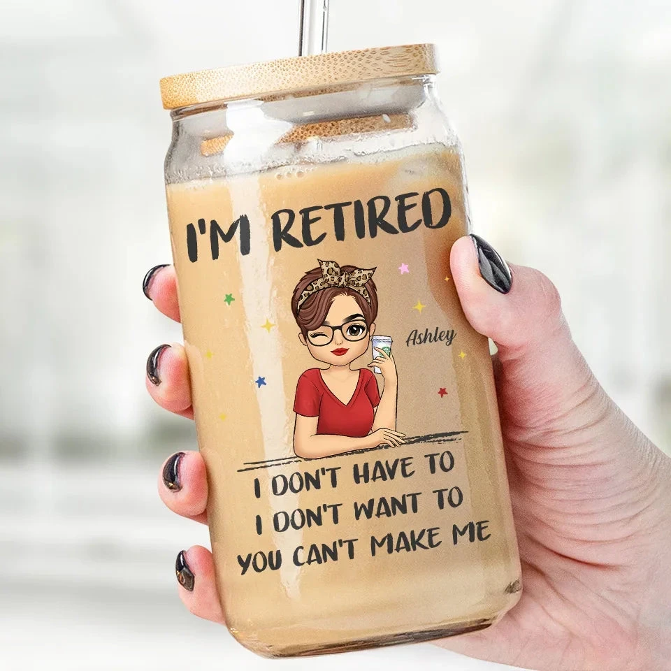 Retired, But Forever Inspired - Personalized Custom Glass Cup, Iced Coffee Cup - Appreciation, Retirement Gift For Coworkers, Work Friends, Colleagues, Family Members 1 Retired, But Forever Inspired - Personalized Custom Glass Cup, Iced Coffee Cup - Appreciation, Retirement Gift For Coworkers, Work Friends, Colleagues, Family Members