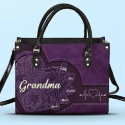 Grandmothers Are The Roots Of A Family Tree - Family Personalized Custom Leather Handbag - Gift For Mom, Grandma