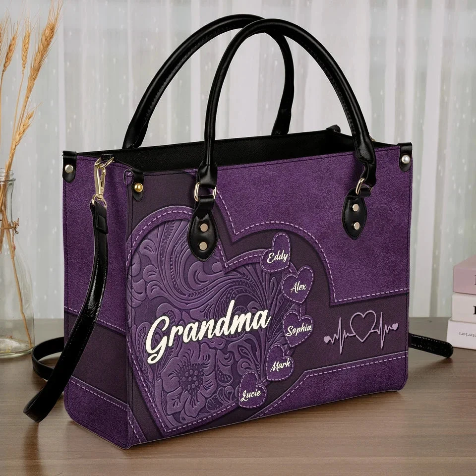 Grandmothers Are The Roots Of A Family Tree - Family Personalized Custom Leather Handbag - Gift For Mom, Grandma 3 Grandmothers Are The Roots Of A Family Tree - Family Personalized Custom Leather Handbag - Gift For Mom, Grandma - Image 3