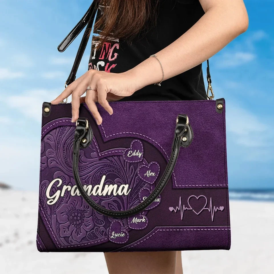 Grandmothers Are The Roots Of A Family Tree - Family Personalized Custom Leather Handbag - Gift For Mom, Grandma 4 Grandmothers Are The Roots Of A Family Tree - Family Personalized Custom Leather Handbag - Gift For Mom, Grandma - Image 4