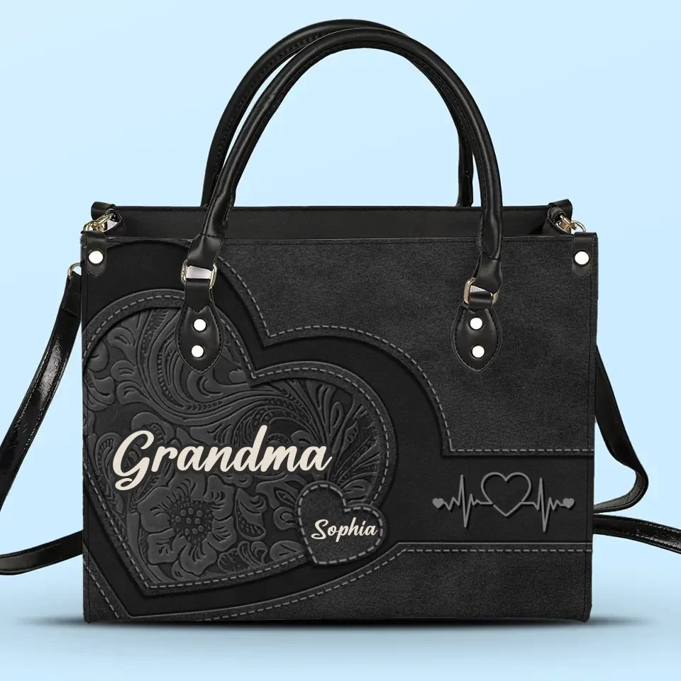 Grandmothers Are The Roots Of A Family Tree - Family Personalized Custom Leather Handbag - Gift For Mom, Grandma 2 Grandmothers Are The Roots Of A Family Tree - Family Personalized Custom Leather Handbag - Gift For Mom, Grandma - Image 2