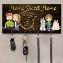 Home Is Where The Heart Is - Family Personalized Custom Home Decor Key Hanger, Key Holder - House Warming Gift For Family Members, Pet Owners, Pet Lovers