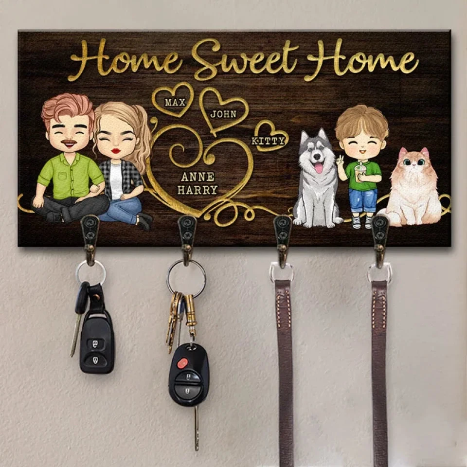 Home Is Where The Heart Is - Family Personalized Custom Home Decor Key Hanger, Key Holder - House Warming Gift For Family Members, Pet Owners, Pet Lovers 1 Home Is Where The Heart Is - Family Personalized Custom Home Decor Key Hanger, Key Holder - House Warming Gift For Family Members, Pet Owners, Pet Lovers