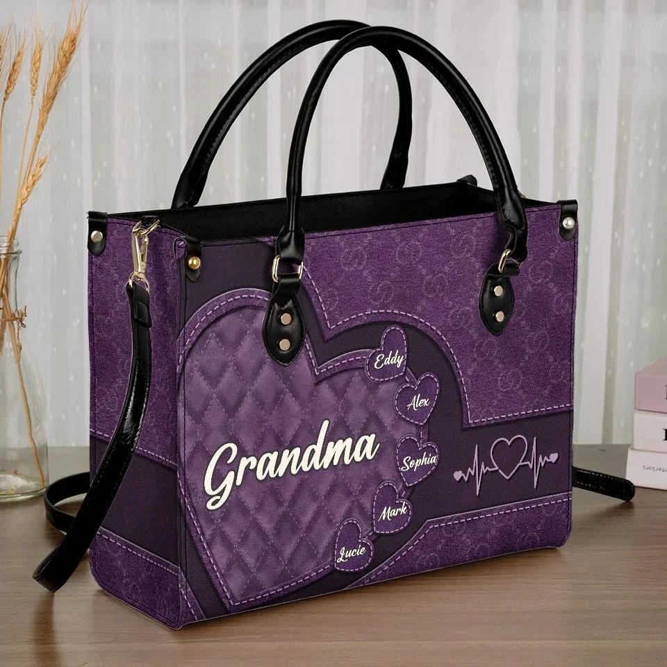 Grandma’s Love Is Endless - Family Personalized Custom Leather Handbag - Gift For Mom, Grandma 3 Grandma’s Love Is Endless - Family Personalized Custom Leather Handbag - Gift For Mom, Grandma - Image 3