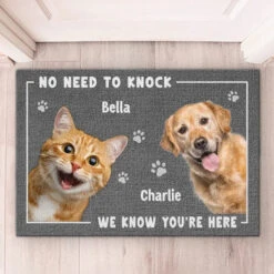 Custom Photo No Need To Knock - Dog & Cat Personalized Custom Home Decor Decorative Mat - House Warming Gift For Pet Owners, Pet Lovers