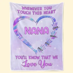 Whenever You Touch This Heart - Family Personalized Custom Blanket - Gift For Mom, Grandma