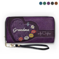 Her Hugs Fix Everything - Family Personalized Custom Leather Long Wallet - Gift For Mom, Grandma