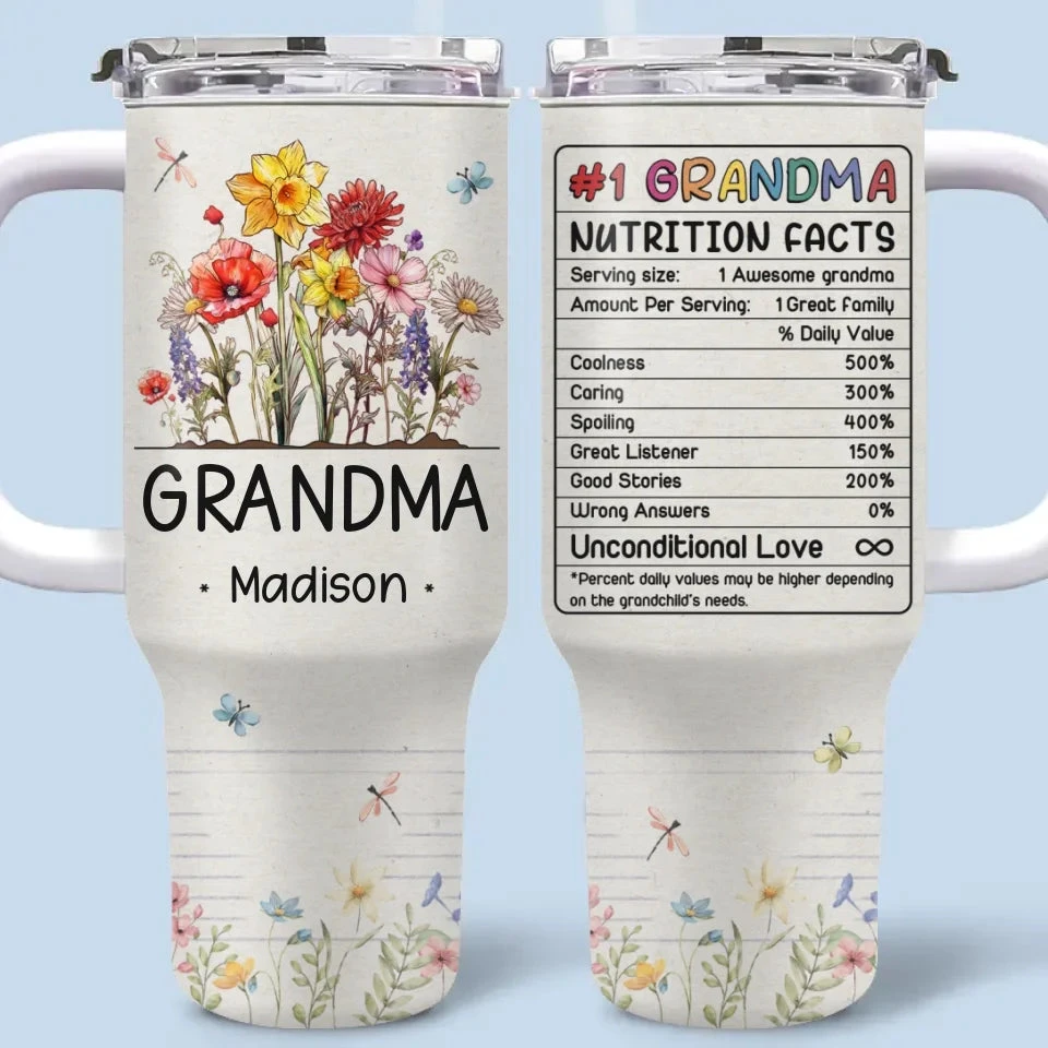 Grandma’s Love Blooms Like A Garden In Spring - Family Personalized Custom 40 Oz Stainless Steel Tumbler With Handle - Gift For Mom, Grandma 2 Grandma’s Love Blooms Like A Garden In Spring - Family Personalized Custom 40 Oz Stainless Steel Tumbler With Handle - Gift For Mom, Grandma - Image 2