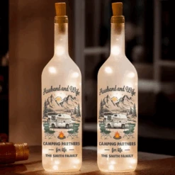 Campfires And Kisses, Forever And Always - Couple Personalized Custom Bottle Lamp - Gift For Husband Wife, Camping Lovers