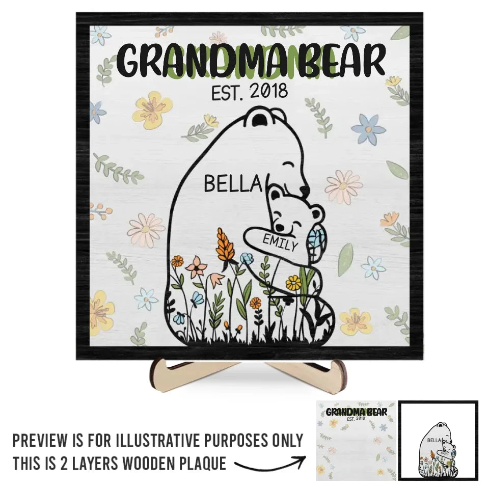 Grandma Bear Hugs Are The Cure For Everything - Family Personalized Custom 2-Layered Wooden Plaque With Stand - Gift For Mom, Grandma 2 Grandma Bear Hugs Are The Cure For Everything - Family Personalized Custom 2-Layered Wooden Plaque With Stand - Gift For Mom, Grandma - Image 2