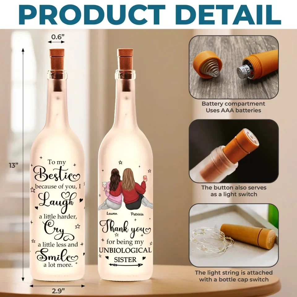 Thank You For Being My Unbiological Sister - Bestie Personalized Custom Bottle Lamp - Gift For Best Friends, BFF, Sisters 5 Thank You For Being My Unbiological Sister - Bestie Personalized Custom Bottle Lamp - Gift For Best Friends, BFF, Sisters - Image 5