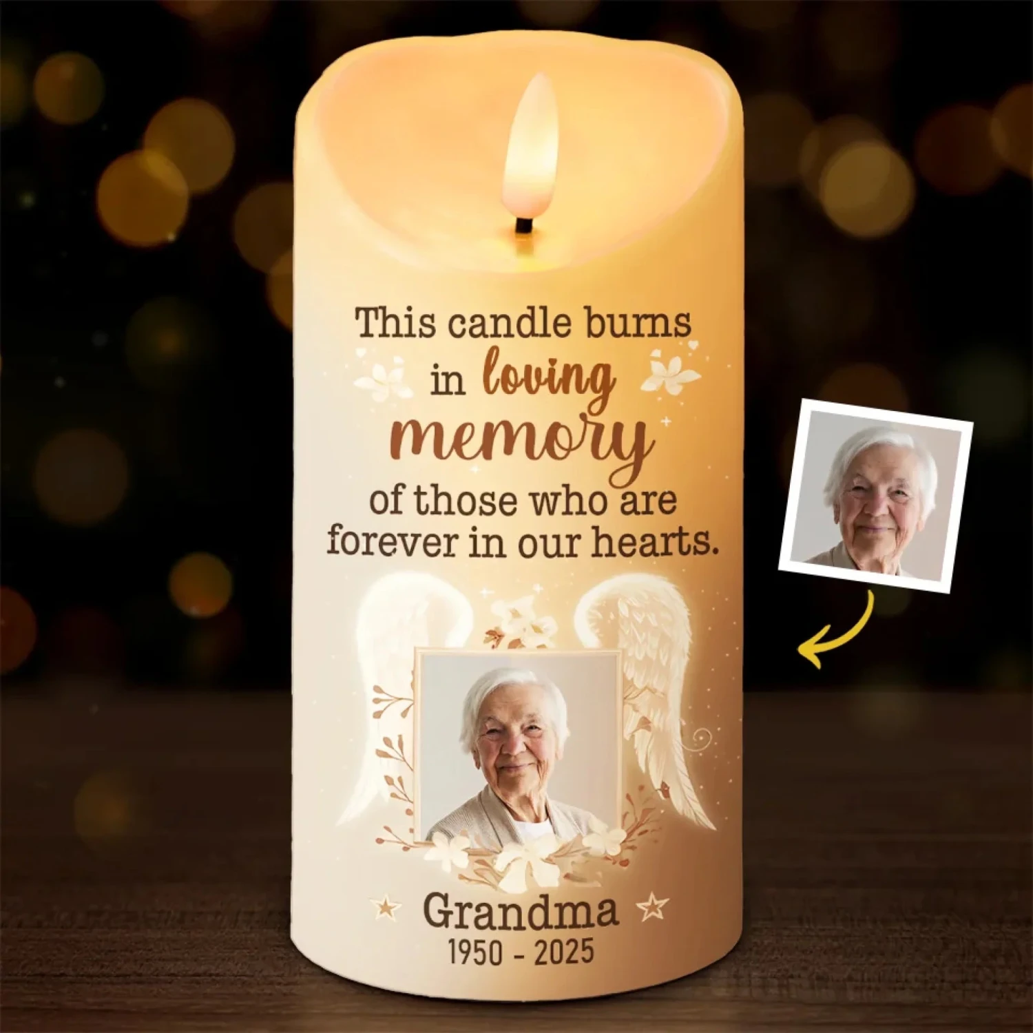 Custom Photo This Candle Shines In Cherished Memory - Memorial Personalized Custom LED Candle - Sympathy Gift For Family Members 1 Custom Photo This Candle Shines In Cherished Memory - Memorial Personalized Custom LED Candle - Sympathy Gift For Family Members