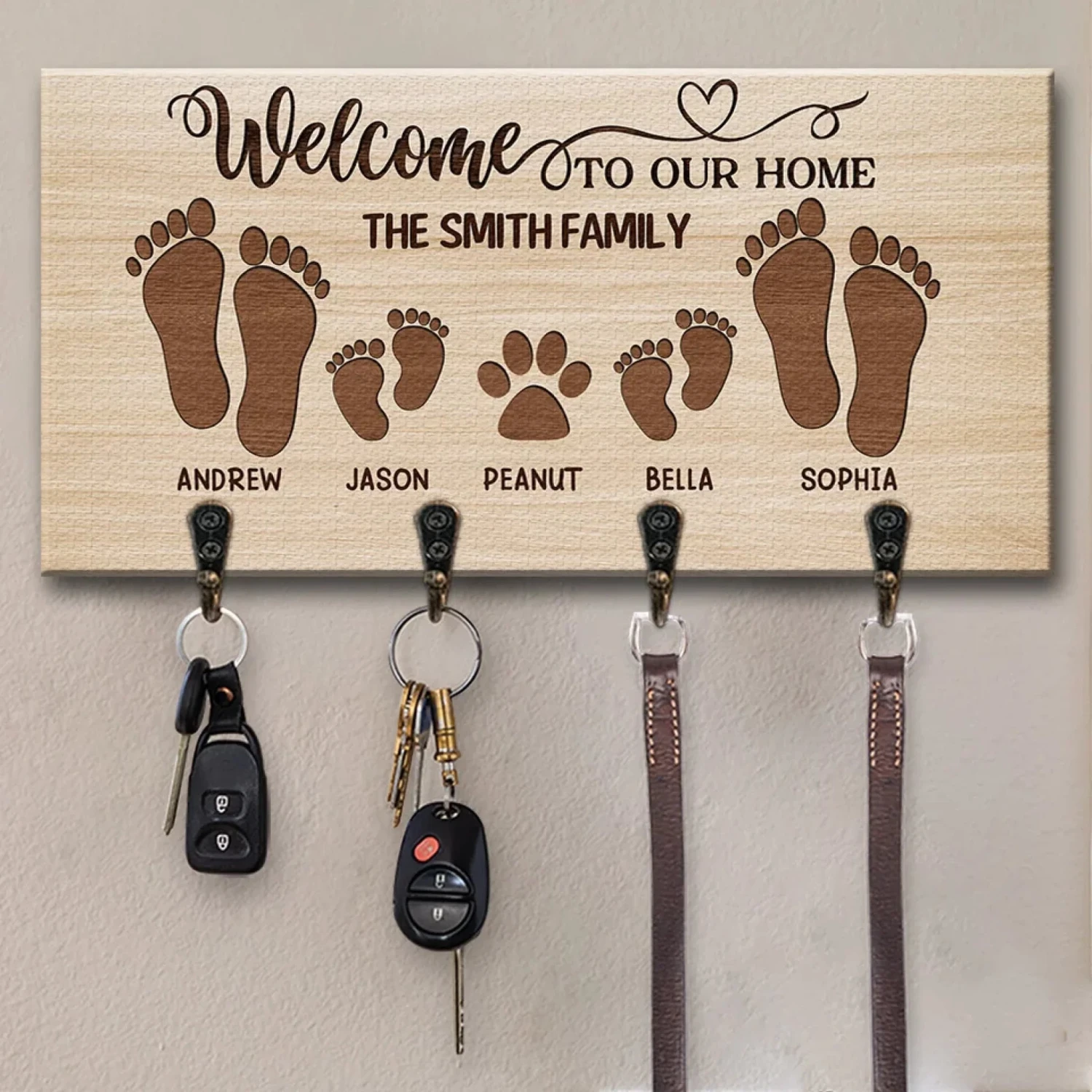 Home Sweet Home, This Is The Place To Find Happiness - Family Personalized Custom Home Decor Key Hanger, Key Holder - House Warming Gift For Family Members 1 Home Sweet Home, This Is The Place To Find Happiness - Family Personalized Custom Home Decor Key Hanger, Key Holder - House Warming Gift For Family Members