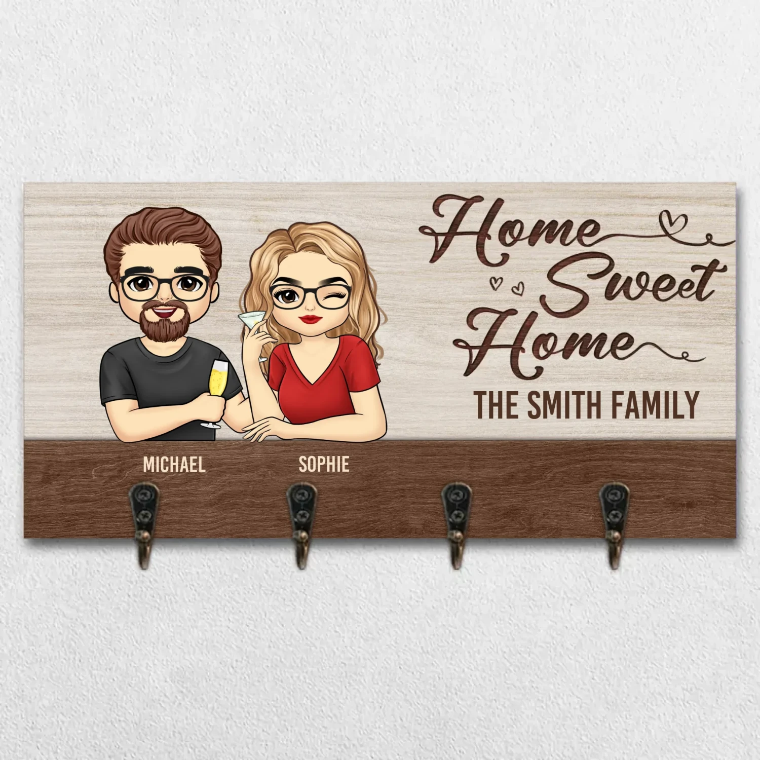 There Is No Place Like Home, Home Sweet Home - Family Personalized Custom Home Decor Key Hanger, Key Holder - House Warming Gift For Family Members 2 There Is No Place Like Home, Home Sweet Home - Family Personalized Custom Home Decor Key Hanger, Key Holder - House Warming Gift For Family Members - Image 2