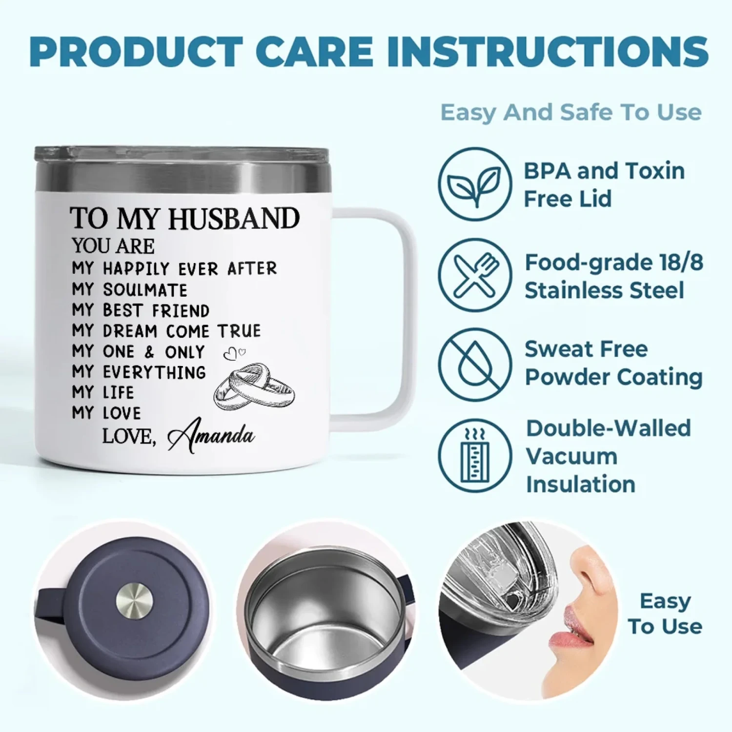 My Soulmate For Life - Couple Personalized Custom 14oz Stainless Steel Tumbler With Handle - Gift For Husband Wife, Anniversary 9 My Soulmate For Life - Couple Personalized Custom 14oz Stainless Steel Tumbler With Handle - Gift For Husband Wife, Anniversary - Image 9