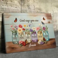 God Says You Are - Family Personalized Custom Horizontal Canvas - Gift For Yourself, Best Friends, Siblings, Family Members