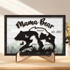 A Mama Bear Loves With Fire And Strength - Family Personalized Custom 2-Layered Wooden Plaque With Stand - Gift For Mom, Grandma