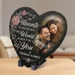 Custom Photo Together Is My Favorite Place To Be - Couple Personalized Custom Heart Shaped Stone With Stand - Gift For Husband Wife, Anniversary 7 Custom Photo Together Is My Favorite Place To Be - Couple Personalized Custom Heart Shaped Stone With Stand - Gift For Husband Wife, Anniversary -Pawfect House Store 678f49e493941