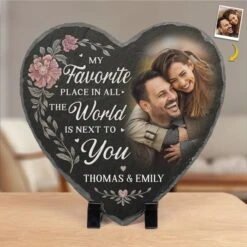 Custom Photo Together Is My Favorite Place To Be - Couple Personalized Custom Heart Shaped Stone With Stand - Gift For Husband Wife, Anniversary