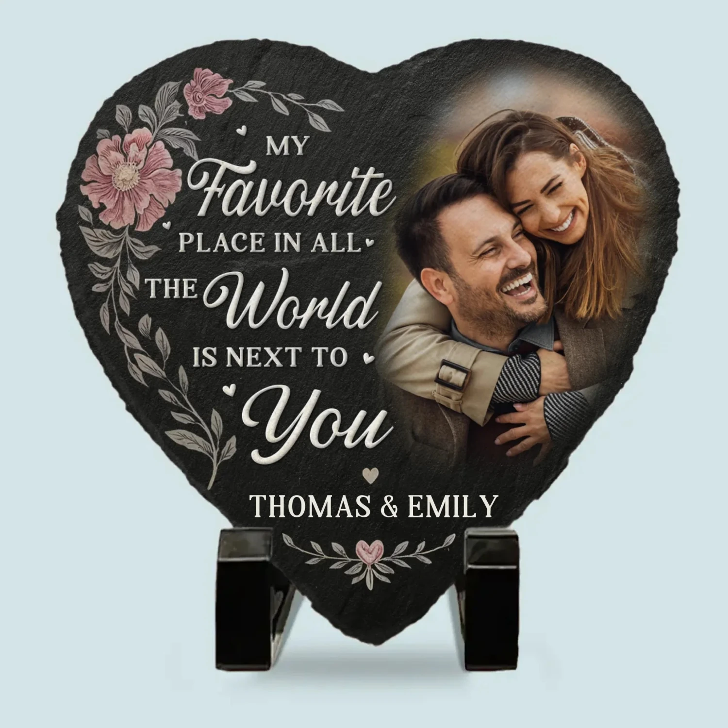Custom Photo Together Is My Favorite Place To Be - Couple Personalized Custom Heart Shaped Stone With Stand - Gift For Husband Wife, Anniversary 2 Custom Photo Together Is My Favorite Place To Be - Couple Personalized Custom Heart Shaped Stone With Stand - Gift For Husband Wife, Anniversary - Image 2