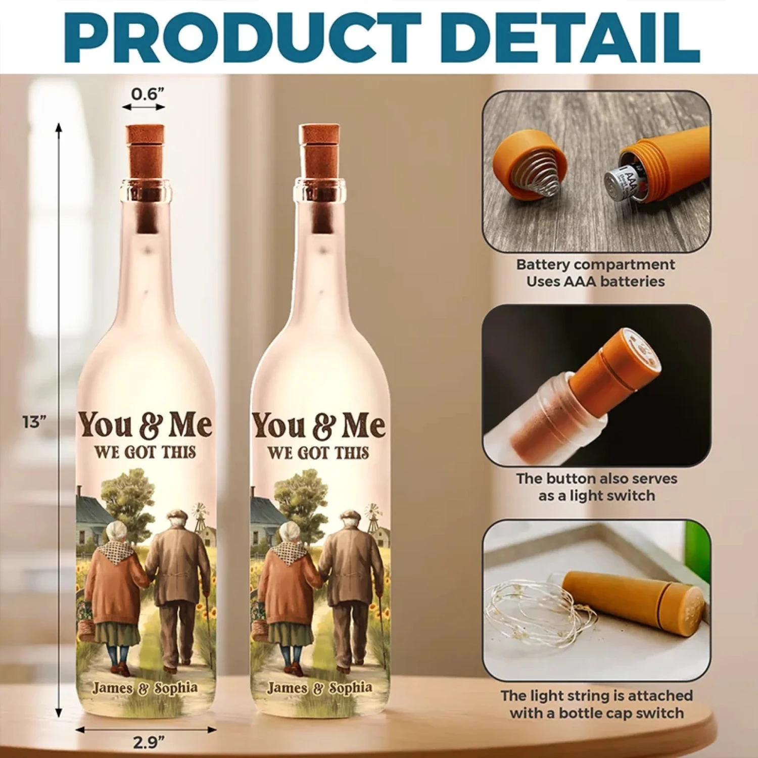 You & Me Forever, We Got This - Couple Personalized Custom Bottle Lamp - Gift For Husband Wife, Anniversary 5 You & Me Forever, We Got This - Couple Personalized Custom Bottle Lamp - Gift For Husband Wife, Anniversary - Image 5