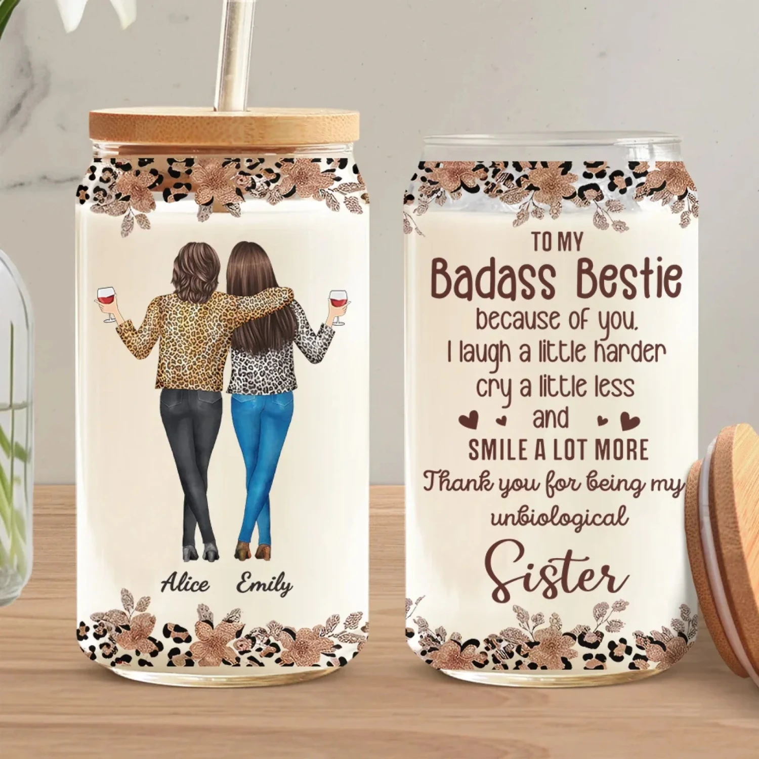 Sisters Make The Best Of Friends - Bestie Personalized Custom Glass Cup, Iced Coffee Cup - Gift For Best Friends, BFF, Sister 1 Sisters Make The Best Of Friends - Bestie Personalized Custom Glass Cup, Iced Coffee Cup - Gift For Best Friends, BFF, Sister