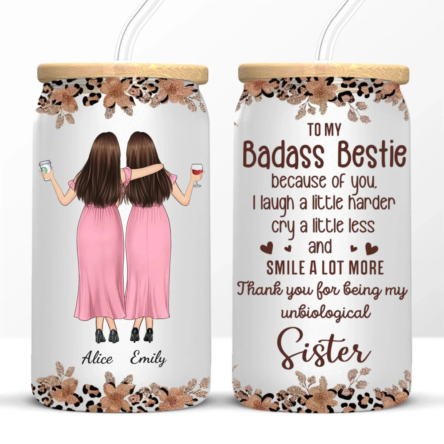 Sisters Make The Best Of Friends - Bestie Personalized Custom Glass Cup, Iced Coffee Cup - Gift For Best Friends, BFF, Sister 6 Sisters Make The Best Of Friends - Bestie Personalized Custom Glass Cup, Iced Coffee Cup - Gift For Best Friends, BFF, Sister - Image 6