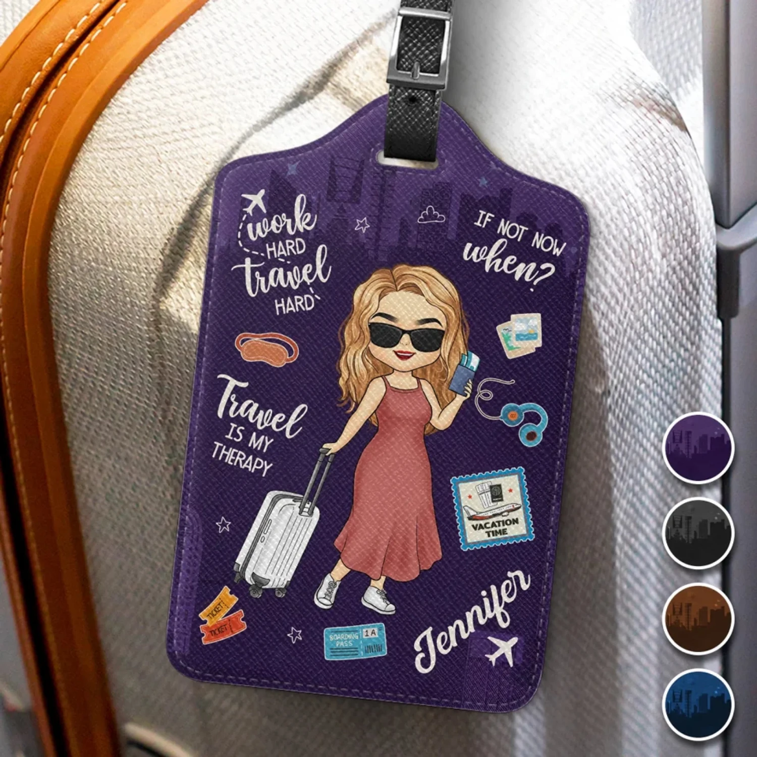 Work Hard, Travel Harder - Travel Personalized Custom Luggage Tag - Holiday Vacation Gift, Gift For Adventure Travel Lovers 3 Work Hard, Travel Harder - Travel Personalized Custom Luggage Tag - Holiday Vacation Gift, Gift For Adventure Travel Lovers - Image 3