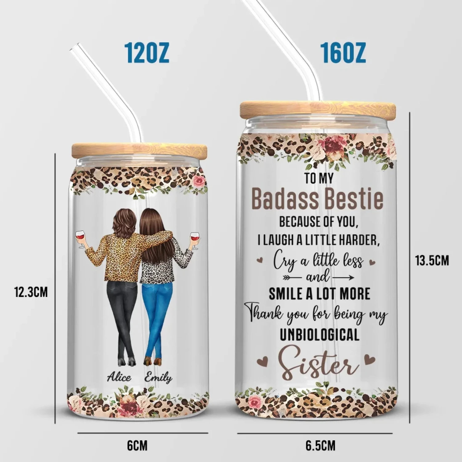 Sisterhood Is Powerful - Bestie Personalized Custom Glass Cup, Iced Coffee Cup - Gift For Best Friends, BFF, Sister 5 Sisterhood Is Powerful - Bestie Personalized Custom Glass Cup, Iced Coffee Cup - Gift For Best Friends, BFF, Sister - Image 5
