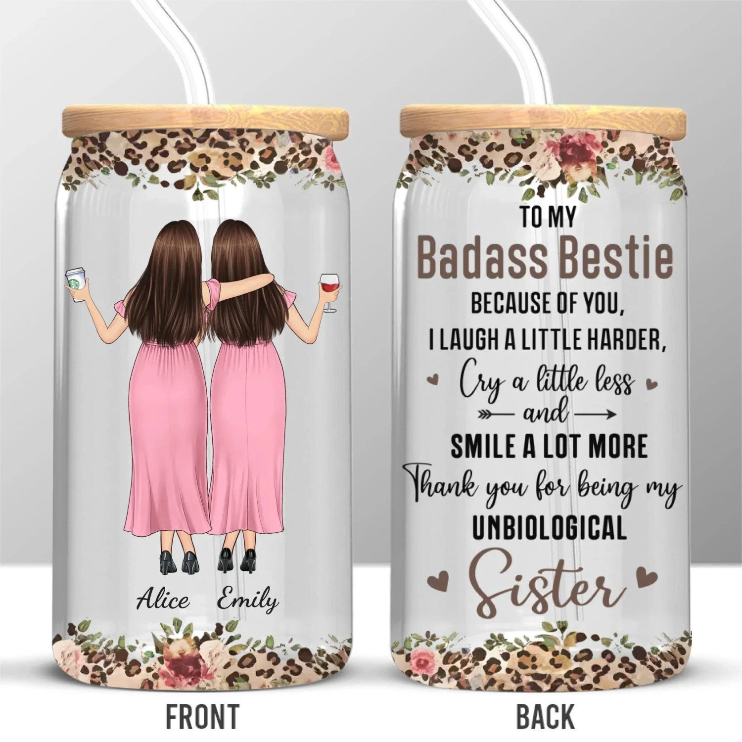 Sisterhood Is Powerful - Bestie Personalized Custom Glass Cup, Iced Coffee Cup - Gift For Best Friends, BFF, Sister 2 Sisterhood Is Powerful - Bestie Personalized Custom Glass Cup, Iced Coffee Cup - Gift For Best Friends, BFF, Sister - Image 2