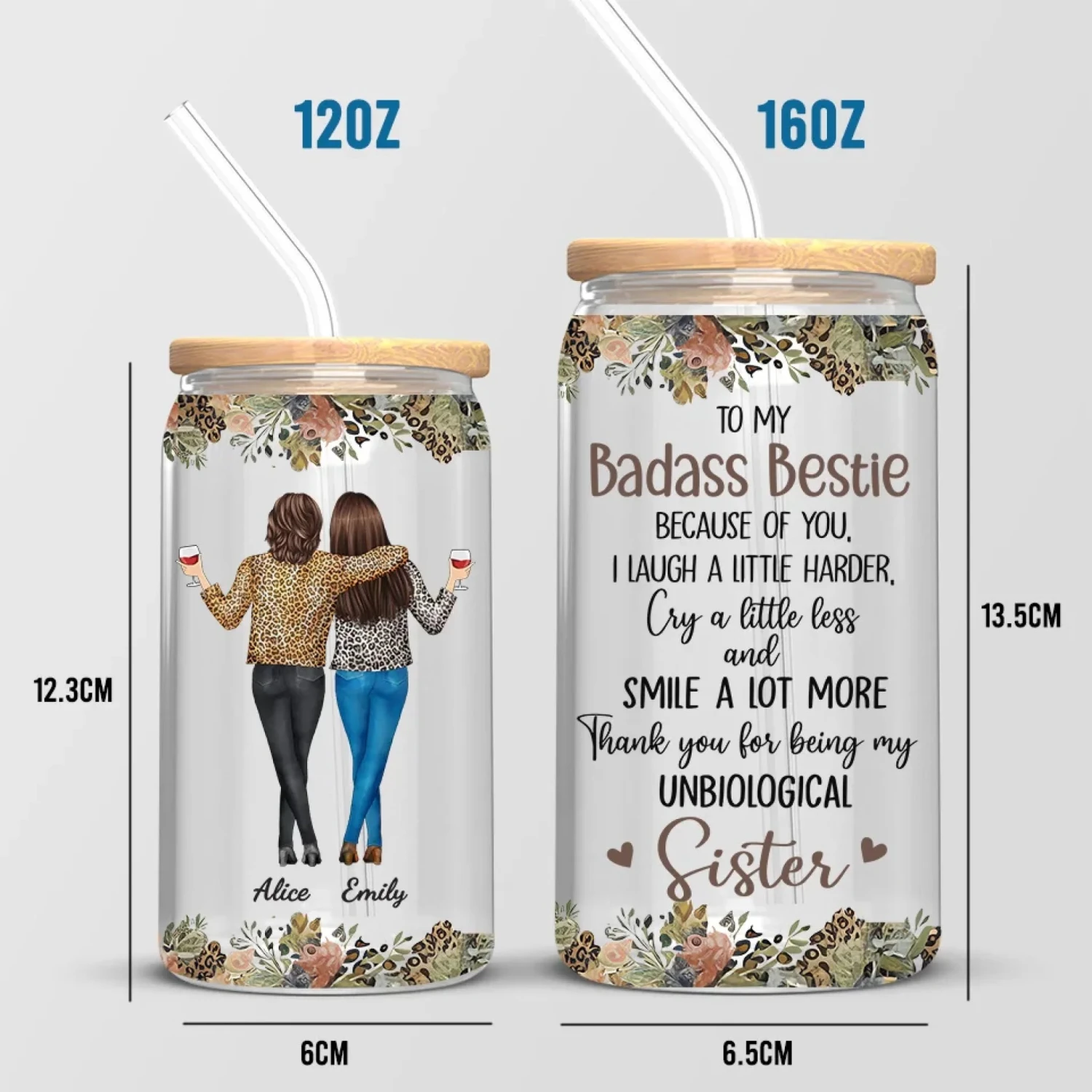 Laughter Shared, Memories Made - Bestie Personalized Custom Glass Cup, Iced Coffee Cup - Gift For Best Friends, BFF, Sister 5 Laughter Shared, Memories Made - Bestie Personalized Custom Glass Cup, Iced Coffee Cup - Gift For Best Friends, BFF, Sister - Image 5