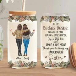 Laughter Shared, Memories Made - Bestie Personalized Custom Glass Cup, Iced Coffee Cup - Gift For Best Friends, BFF, Sister