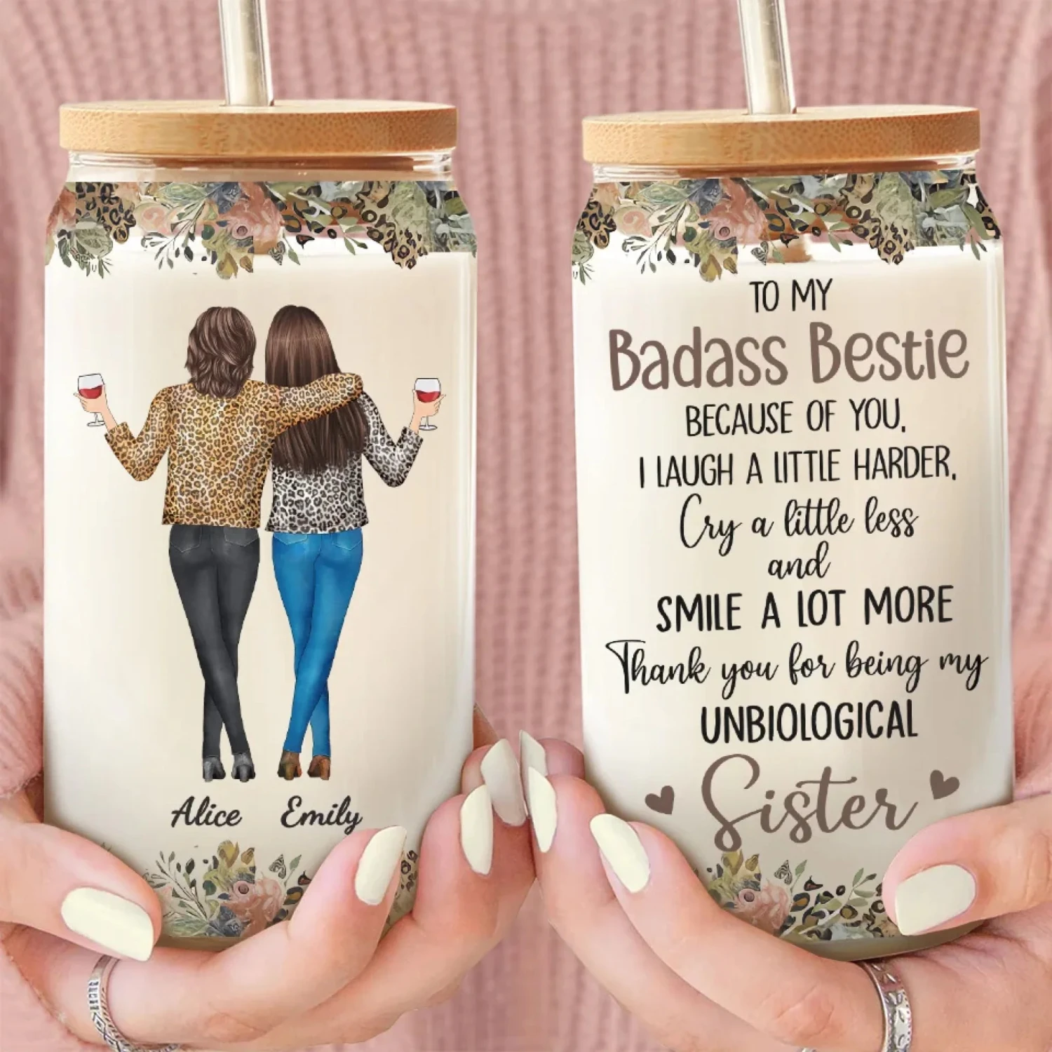Laughter Shared, Memories Made - Bestie Personalized Custom Glass Cup, Iced Coffee Cup - Gift For Best Friends, BFF, Sister 3 Laughter Shared, Memories Made - Bestie Personalized Custom Glass Cup, Iced Coffee Cup - Gift For Best Friends, BFF, Sister - Image 3