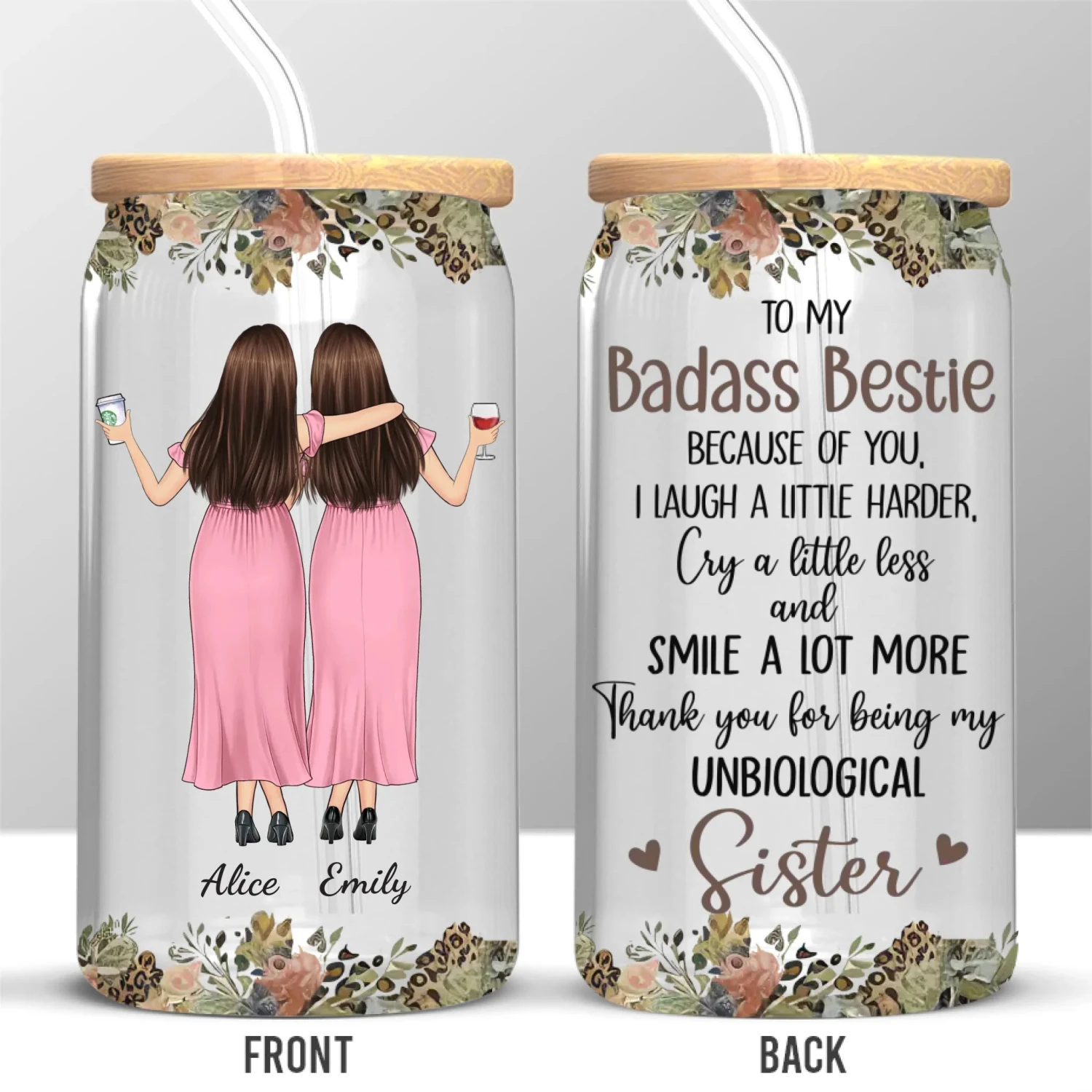 Laughter Shared, Memories Made - Bestie Personalized Custom Glass Cup, Iced Coffee Cup - Gift For Best Friends, BFF, Sister 2 Laughter Shared, Memories Made - Bestie Personalized Custom Glass Cup, Iced Coffee Cup - Gift For Best Friends, BFF, Sister - Image 2