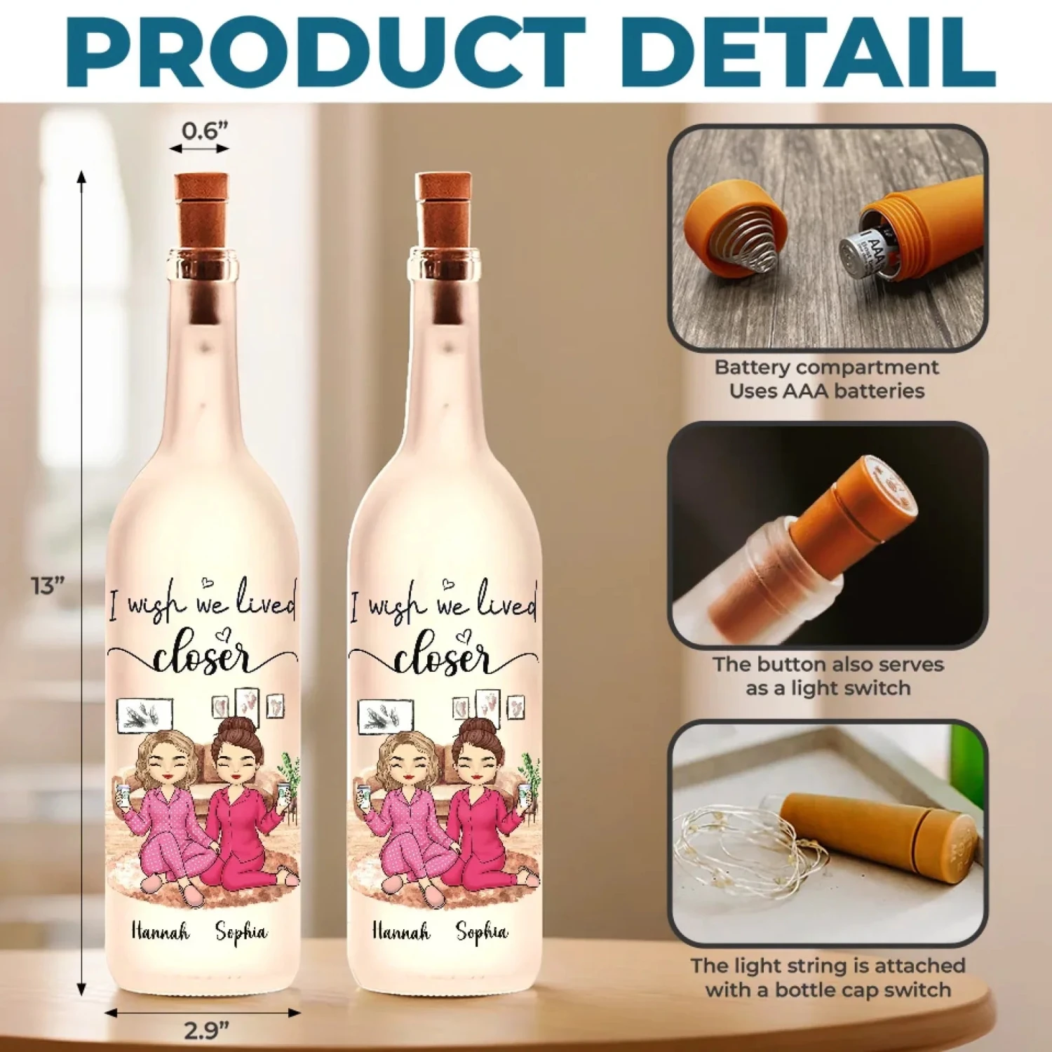 Time Together Is Priceless - Bestie Personalized Custom Bottle Lamp - Gift For Best Friends, BFF, Sisters 5 Time Together Is Priceless - Bestie Personalized Custom Bottle Lamp - Gift For Best Friends, BFF, Sisters - Image 5