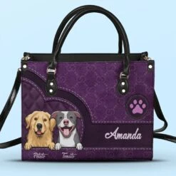 Paws And Hearts Unite - Dog & Cat Personalized Custom Leather Handbag - Gift For Pet Owners, Pet Lovers