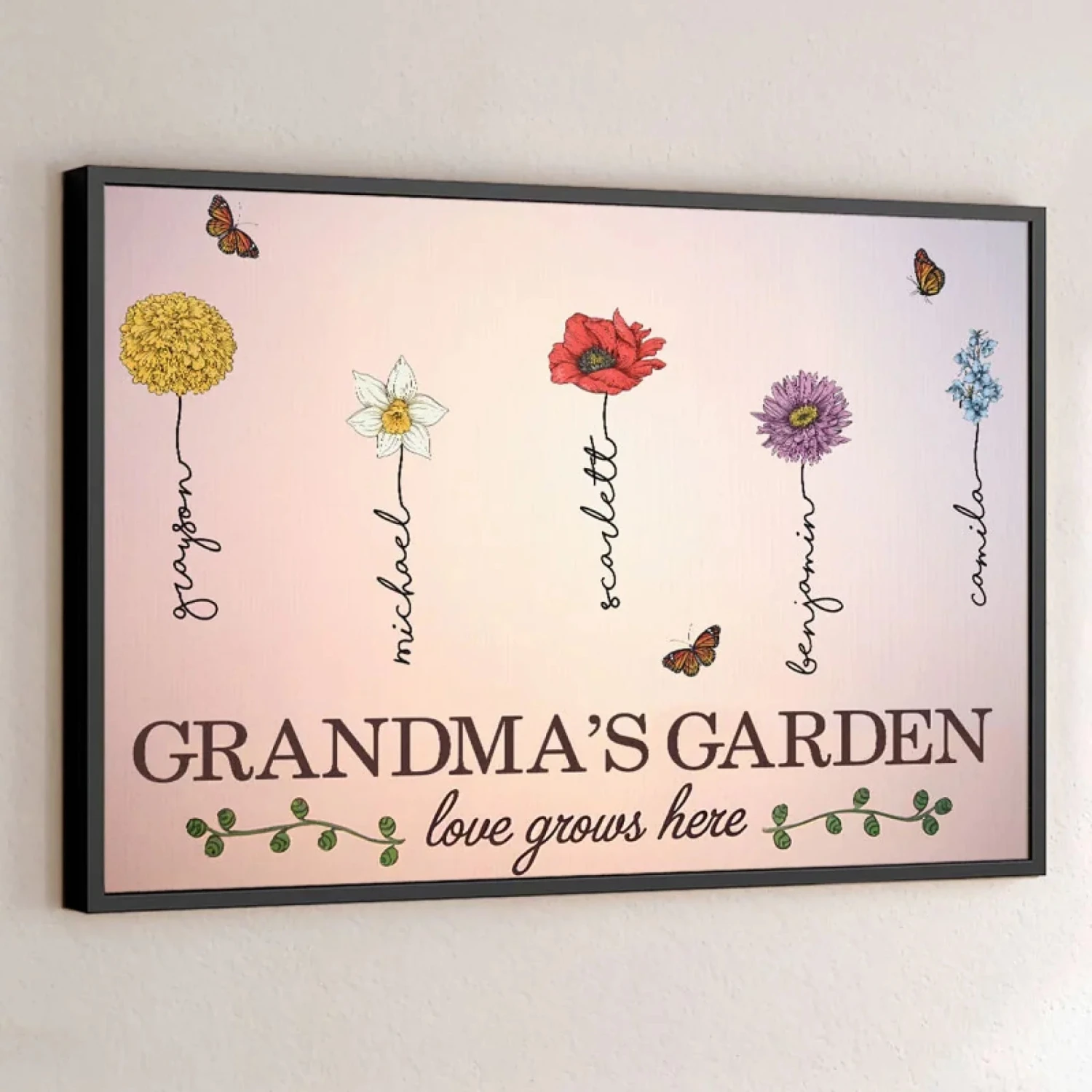 When Love Grows Here - Family Personalized Custom Horizontal Poster - Gift For Mom, Grandma 1 When Love Grows Here - Family Personalized Custom Horizontal Poster - Gift For Mom, Grandma