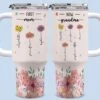 Roots Of Wisdom, Petals Of Love - Family Personalized Custom 40 Oz Stainless Steel Tumbler With Handle - Gift For Mom, Grandma