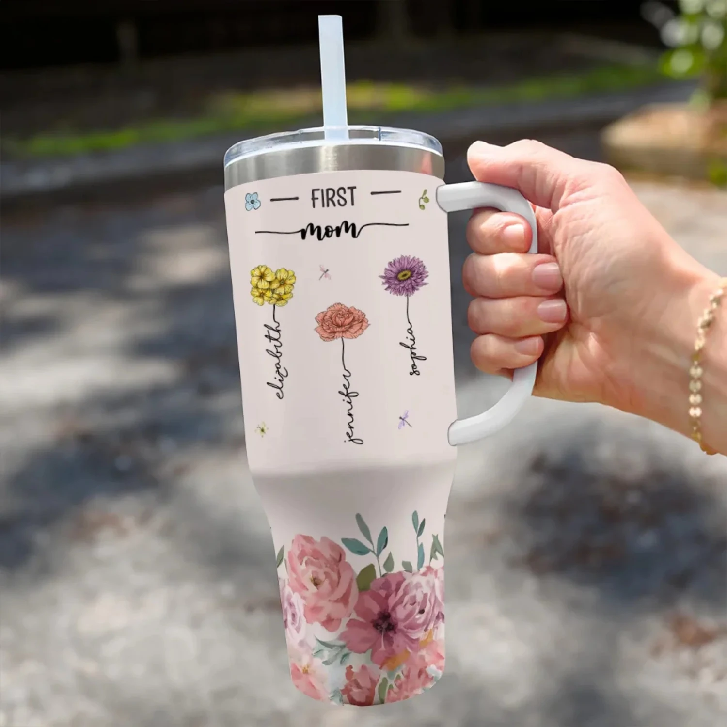 Roots Of Wisdom, Petals Of Love - Family Personalized Custom 40 Oz Stainless Steel Tumbler With Handle - Gift For Mom, Grandma 3 Roots Of Wisdom, Petals Of Love - Family Personalized Custom 40 Oz Stainless Steel Tumbler With Handle - Gift For Mom, Grandma - Image 3